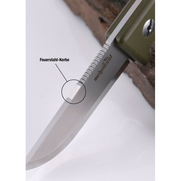 Schnitzel DU Messer Kindermesser Schnitzmesser 14C28N Stahl G10 Kydex GRÜN