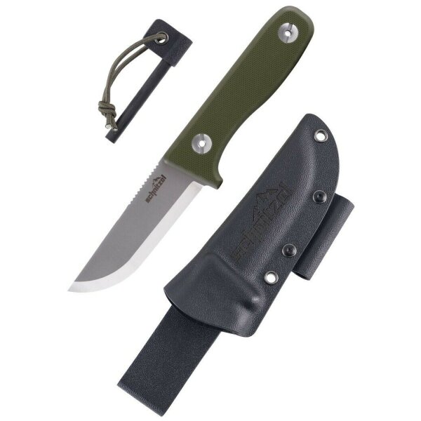 Schnitzel DU Messer Kindermesser Schnitzmesser 14C28N Stahl G10 Kydex GRÜN