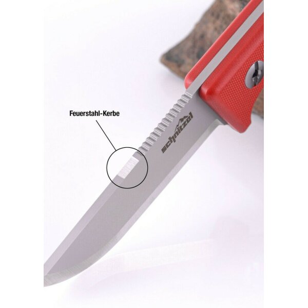Schnitzel DU Messer Kindermesser Schnitzmesser 14C28N Stahl G10 Kydex ROT