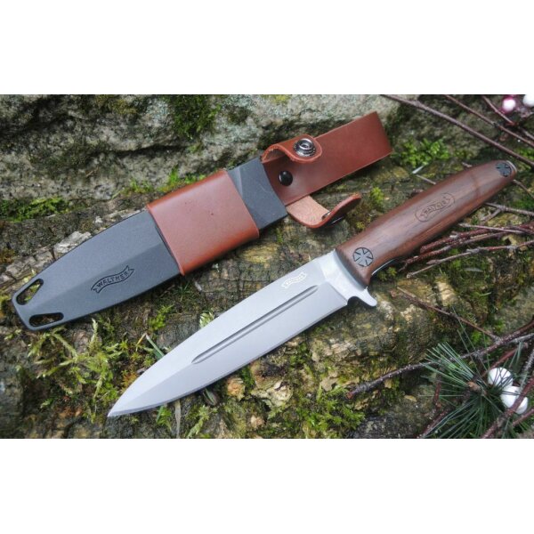 Walther Messer BWK 3 Blue Wood Knife Outdoor EDC Messer 440C Stahl Walnussholz