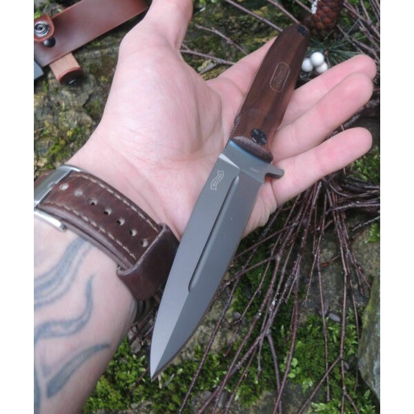 Walther Messer BWK 3 Blue Wood Knife Outdoor EDC Messer 440C Stahl Walnussholz