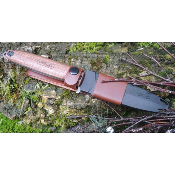 Walther Messer BWK 3 Blue Wood Knife Outdoor EDC Messer 440C Stahl Walnussholz