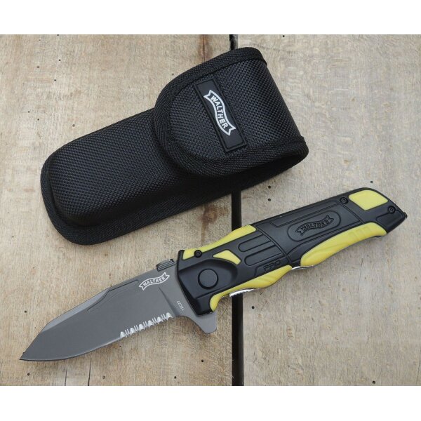 Walther RK2  Knife yellow Messer Rettungsmesser 12C27 Sandvik Stahl + Etui