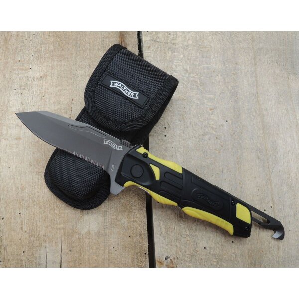 Walther RK2  Knife yellow Messer Rettungsmesser 12C27 Sandvik Stahl + Etui