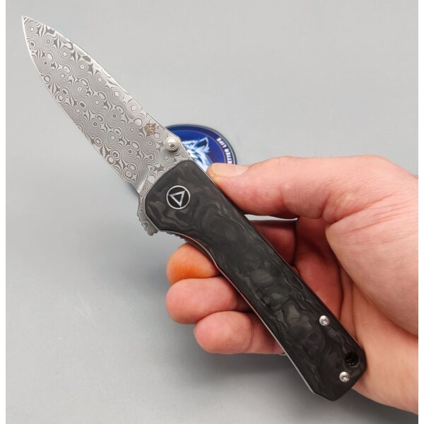 QSP Knife HAWK Damast QS131-E Messer Damastmesser Taschenmesser Carbon Griff