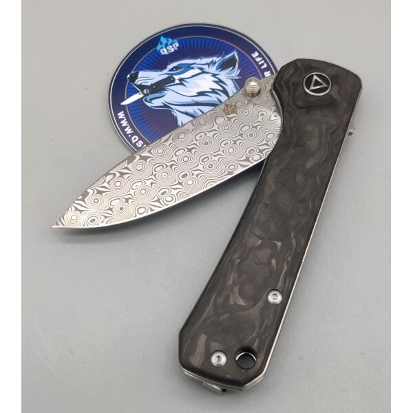 QSP Knife HAWK Damast QS131-E Messer Damastmesser Taschenmesser Carbon Griff