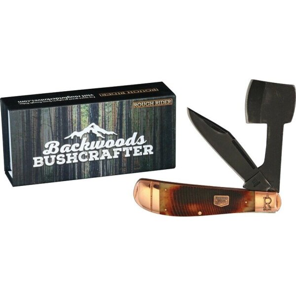 Rough Ryder Rider BACKWOODS BUSHCRAFTER Trapper HACKSAW Taschenmesser Knochengriff