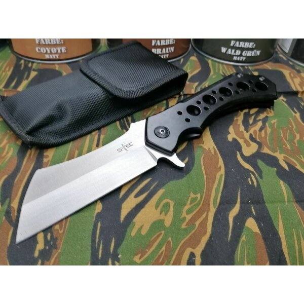 S-Tec Cleaver XL Taschenmesser Messer 440 Stahl BLACK / SILVER 26 cm