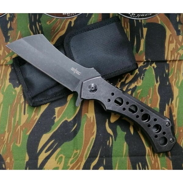 S-Tec Cleaver XL Taschenmesser Messer 440 Stahl STONEWASH Tasche 26 cm