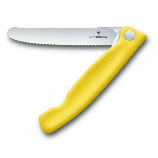 Victorinox faltb. Gemüsemesser Wellenschliff Brotzeitmesser Brötchenmesser Picknickmesser gelb