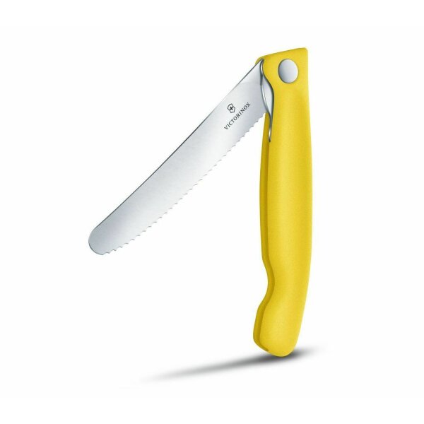 Victorinox faltb. Gemüsemesser Wellenschliff Brotzeitmesser Brötchenmesser Picknickmesser gelb