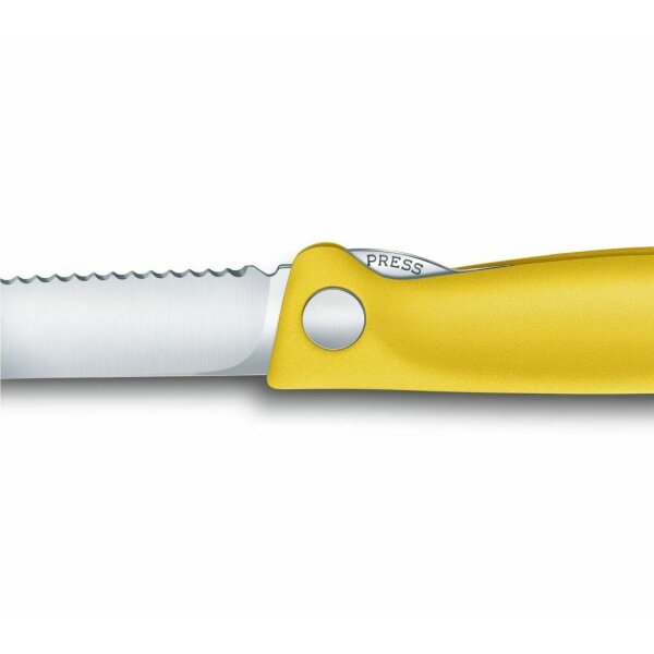 Victorinox faltb. Gemüsemesser Wellenschliff Brotzeitmesser Brötchenmesser Picknickmesser gelb