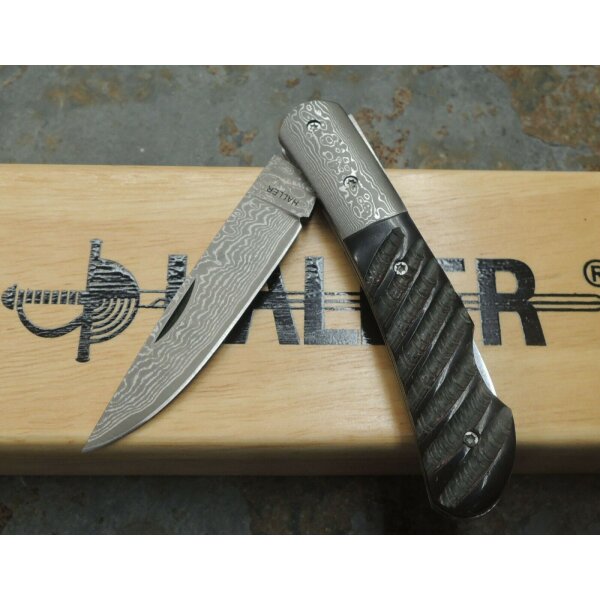Haller Damast Taschenmesser Damastmesser 71 Lagen Büffelhorn Griff Geschenkbox