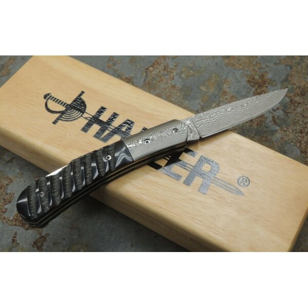 Haller Damast Taschenmesser Damastmesser 71 Lagen Büffelhorn Griff Geschenkbox