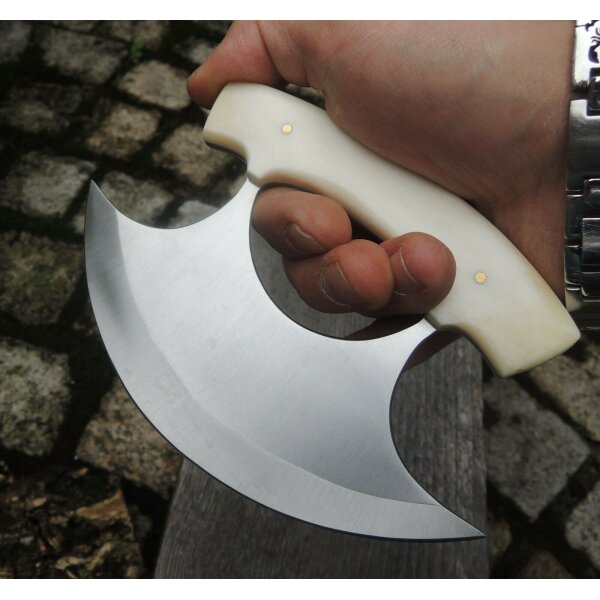 Rite Edge ULU BONE Messer Küchenmesser Ulu Knife Knochengriff Lederscheide