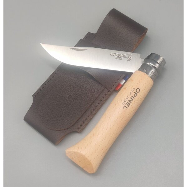 Opinel Messer No. 8 franz. Taschenmesser Sandvik Stahl mit Etui Buchenholz-Griff