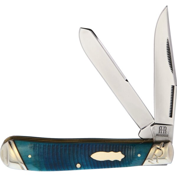 Rough Ryder Rider BLACK & BLUE TRAPPER Messer Slipjoint Knochengriff