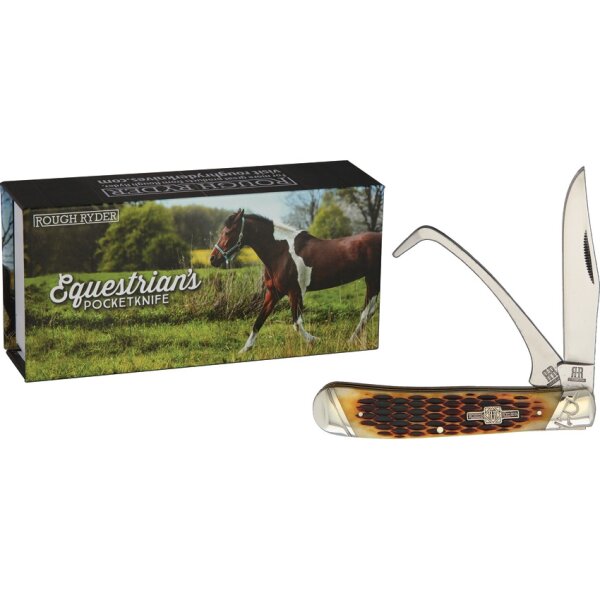Rough Ryder Rider Messer Equestrian Trapper Amber Bone Slipjoint Knochengriff