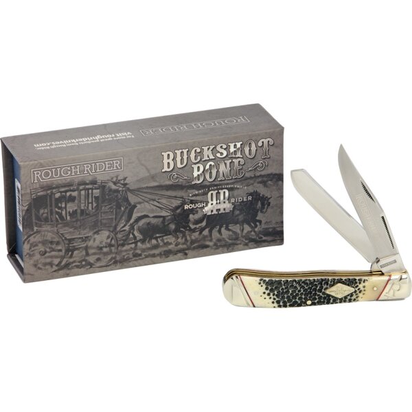 Rough Ryder Rider Trapper Buckshot Bone Messer Slipjoint 440 Stahl Knochengriff