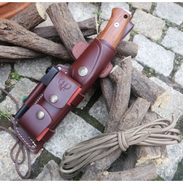 Cudeman Bearhug N695 Cocoboloholz Braun inkl. Feuerstarter Paracord Schärfer Lederscheide