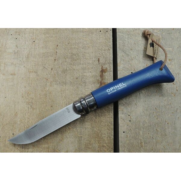 Opinel Messer No. 8 Trekking Lederriemen 12C27 Sandvik Virobloc Taschenmesser blau