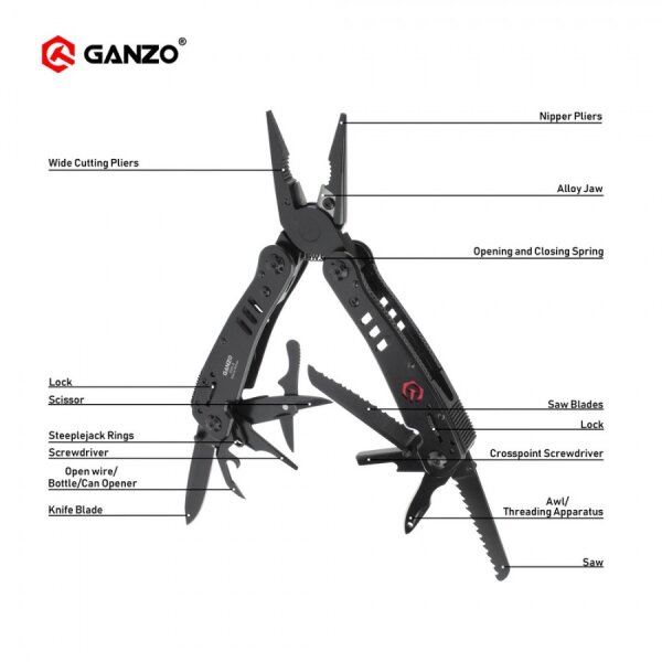 Ganzo Multitool G302B Mehrzweckwerkzeug 27 Funktionen