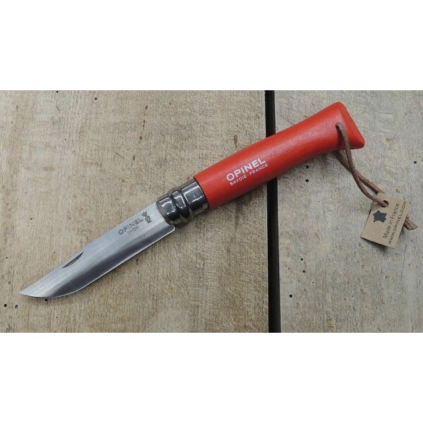 Opinel Messer No. 8 Trekking Lederriemen 12C27 Sandvik Virobloc Taschenmesser rot