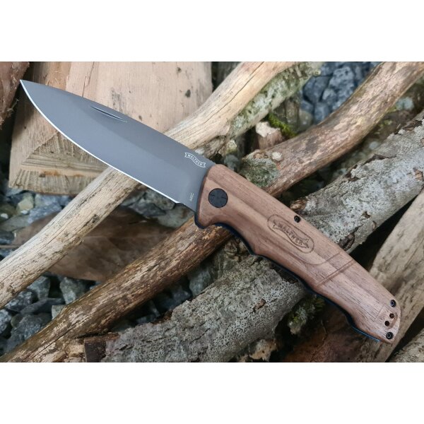 Walther Messer BWK 7 Blue Wood Knife Zweihandmesser 440C Stahl Lederetui