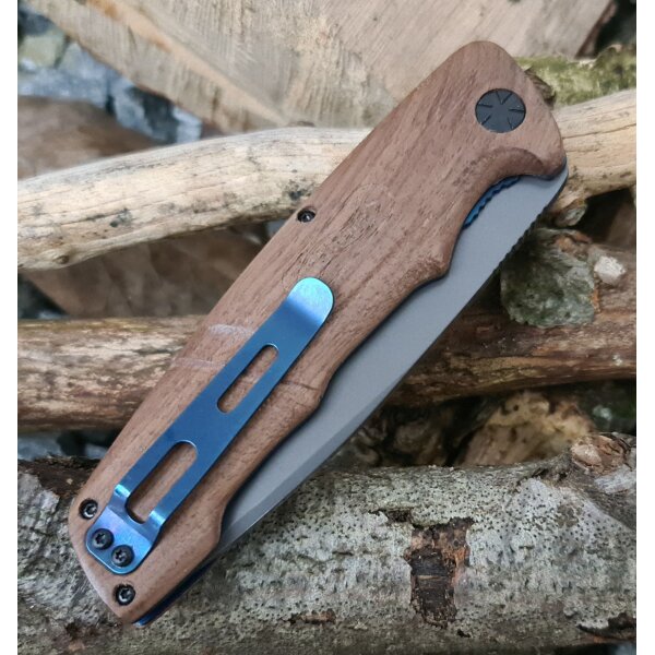 Walther Messer BWK 7 Blue Wood Knife Zweihandmesser 440C Stahl Lederetui