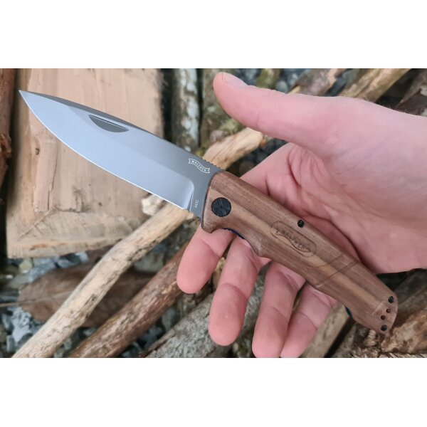 Walther Messer BWK 7 Blue Wood Knife Zweihandmesser 440C Stahl Lederetui