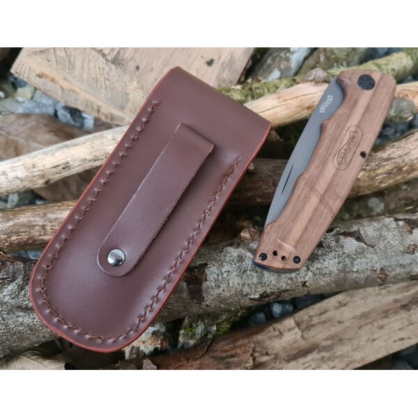 Walther Messer BWK 7 Blue Wood Knife Zweihandmesser 440C Stahl Lederetui