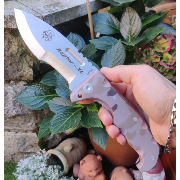 J&V Adventure Knives RAPTOR XL DESERT Messer Taschenmesser Micarta MV-58 Stahl