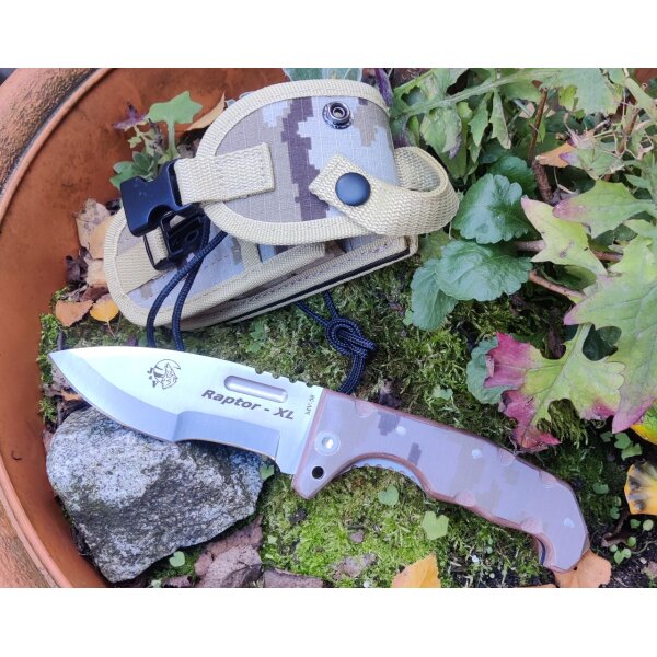 J&V Adventure Knives RAPTOR XL DESERT Messer Taschenmesser Micarta MV-58 Stahl