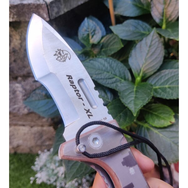 J&V Adventure Knives RAPTOR XL DESERT Messer Taschenmesser Micarta MV-58 Stahl