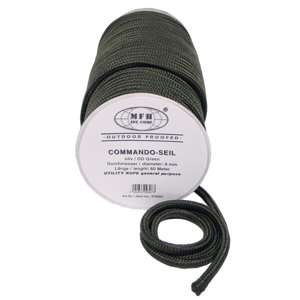 (0,46€/m) MFH Commando Seil Tau Schnur Oliv 9mm / 60m
