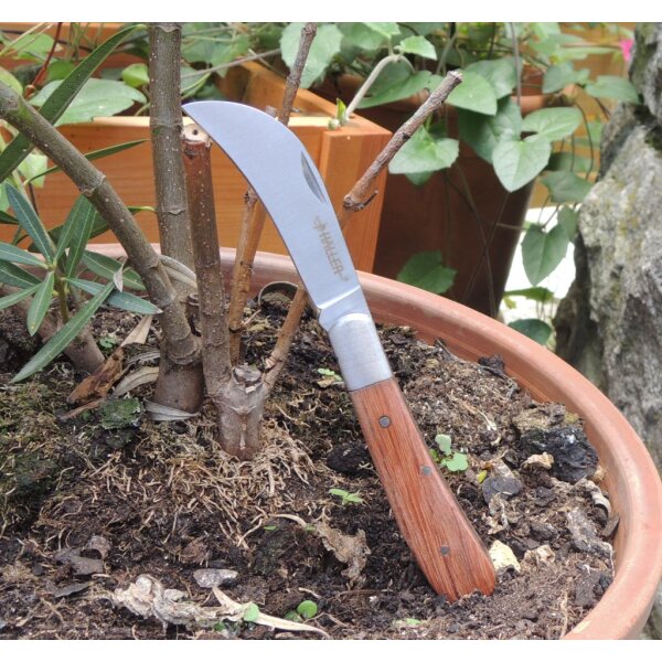 Haller Messer Gärtnermesser Hippe Slipjoint Gartenmesser 420 Stahl Holzgriff