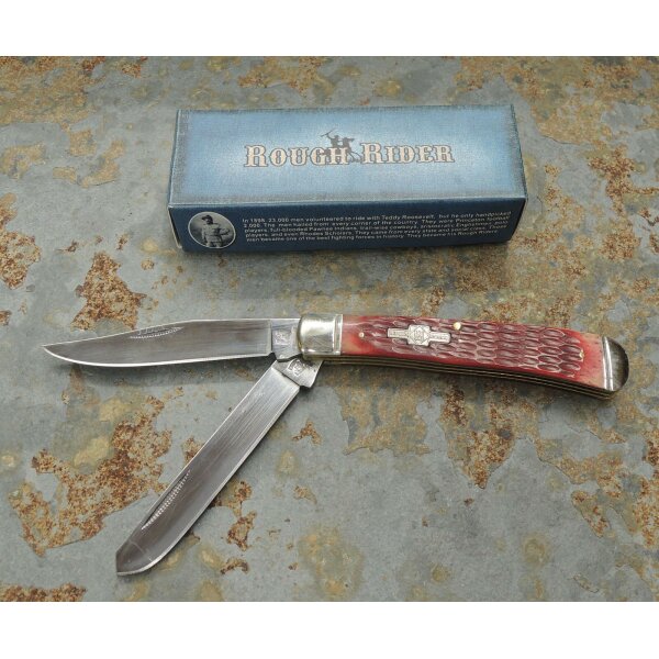 Rough Ryder Rider Red Jigged Bone Trapper Messer Taschenmesser Knochengriff