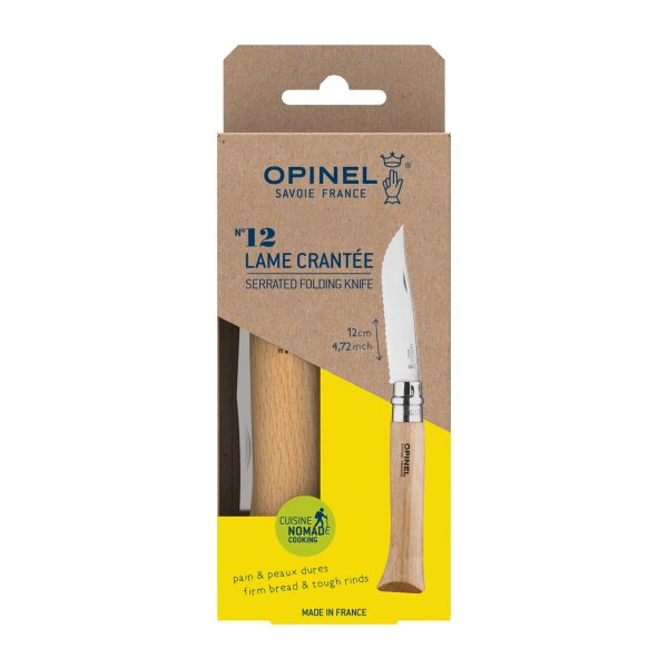 Opinel Messer No. 12 mit Sägezahnung Französisches Taschenmesser Inox Buchenholz