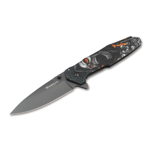 Böker Magnum SCREAMING SKULL Flipper 440A Stahl Edelstahlgriff Totenkopf Schädel 01MB230