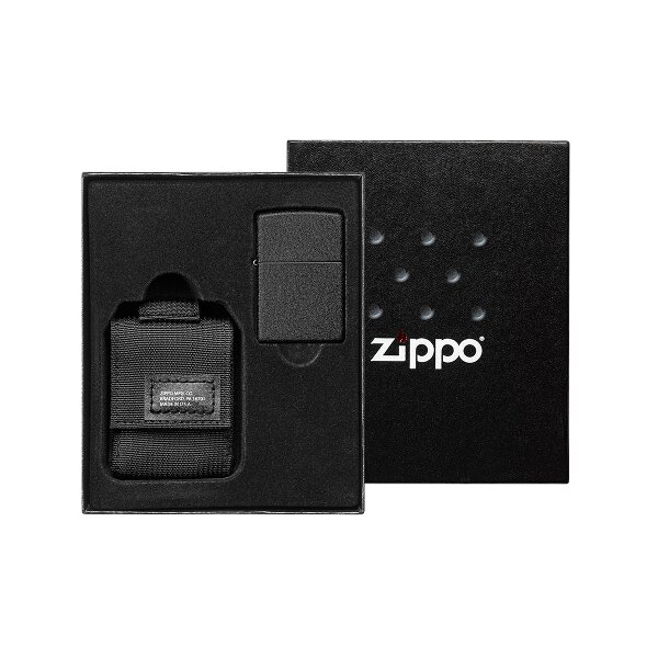 Zippo Black Crackle Set mit Nylonpouch Geschenkset Sturmfeuerzeug