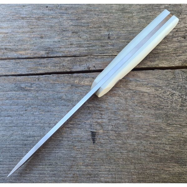 Real Steel Bushcraft III white convex Outdoormesser D2 Stahl Lederscheide
