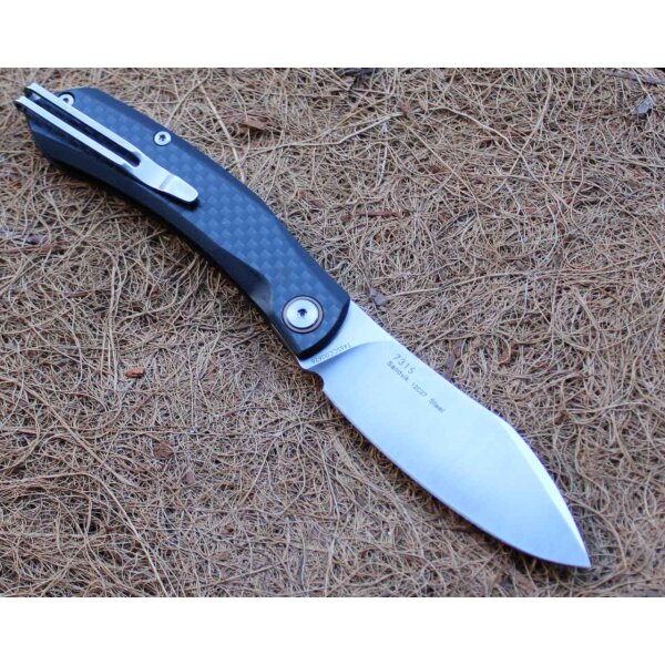 SanRenmu Messer 7315 Slipjoint 12C27 Sandvik Stahl §42a konform Kohlefasergriff