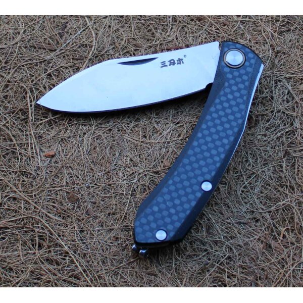 SanRenmu Messer 7315 Slipjoint 12C27 Sandvik Stahl §42a konform Kohlefasergriff
