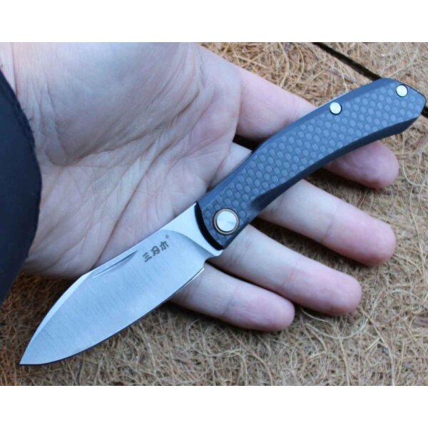 SanRenmu Messer 7315 Slipjoint 12C27 Sandvik Stahl §42a konform Kohlefasergriff