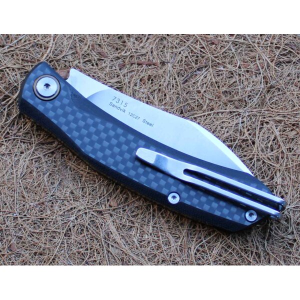 SanRenmu Messer 7315 Slipjoint 12C27 Sandvik Stahl §42a konform Kohlefasergriff