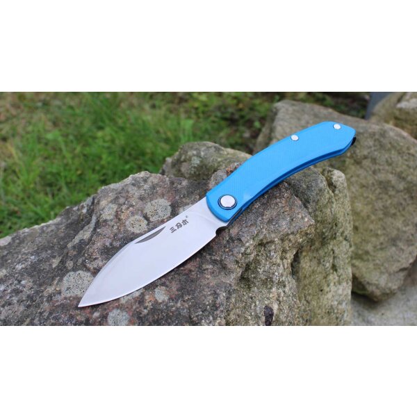 SanRenmu Messer 7315-GI Slipjoint 12C27 Sandvik Stahl §42a konform G10 Griff BLUE