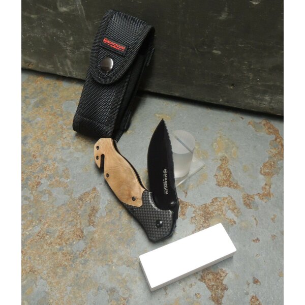 Böker Magnum BLOMKVIST Olive Arbeits-und Rettungsmesser Etui Schleifstein 01MB736