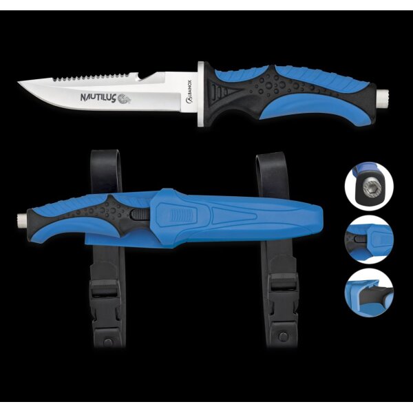 Albainox Nautilus Tauchermesser Notfallmesser mit Beinholster Diving Knife