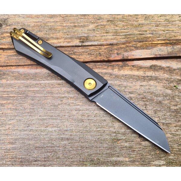 Real Steel RSK SOLIS Titanium Golden Hardware/Black Messer Slipjoint N690 Stahl Titangriff