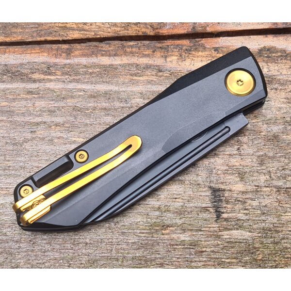 Real Steel RSK SOLIS Titanium Golden Hardware/Black Messer Slipjoint N690 Stahl Titangriff